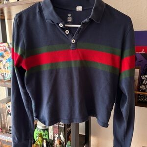 PacSun Navy Long Sleeve Tee with Red and Green Stripes